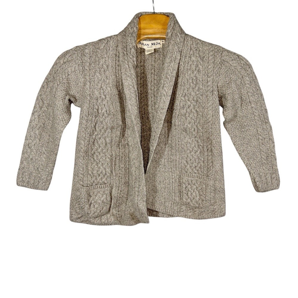 Aran Mor Cardigan 100% Wool Cable Knit Fisherman Sweater‎ Open Front Womens M